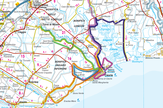 Mapa cyklostezek v Caorle