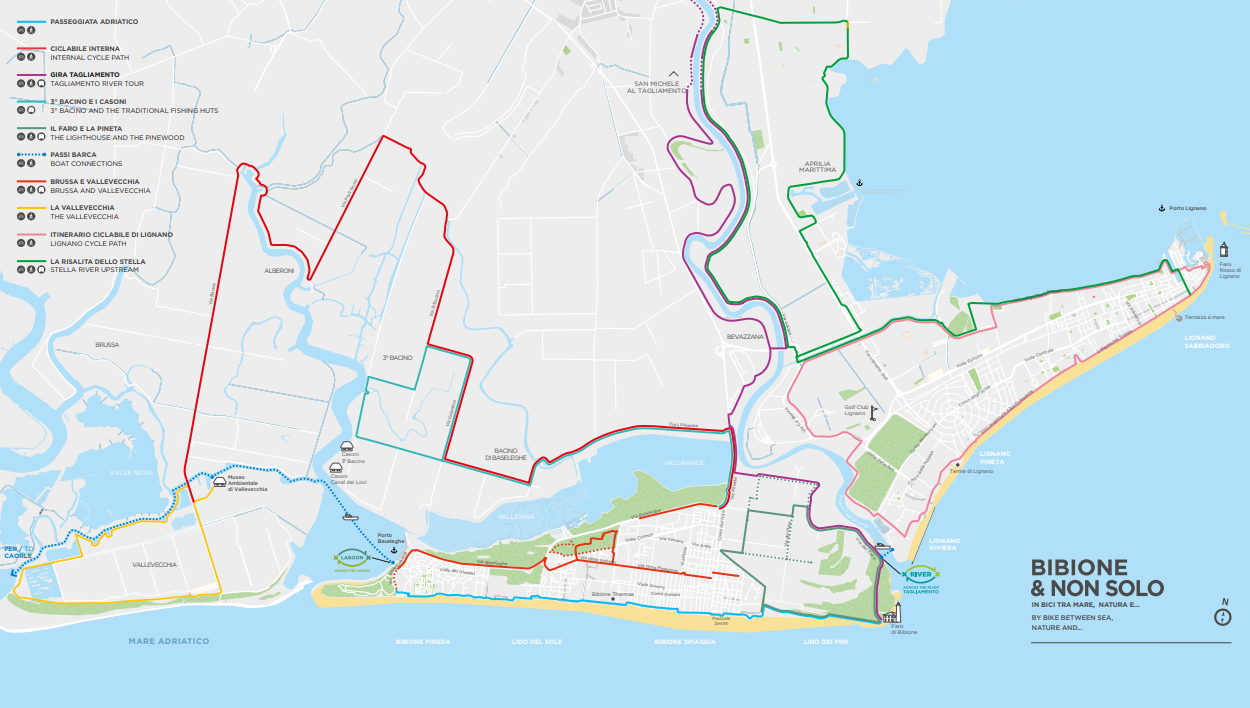 Mapa cyklostezek v Bibione